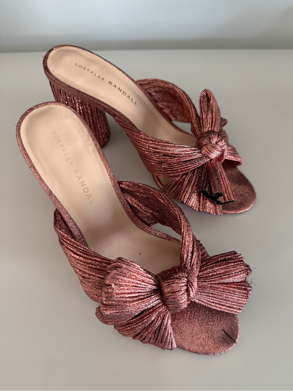 Loeffler Randall Metallic Rose Knot Mules